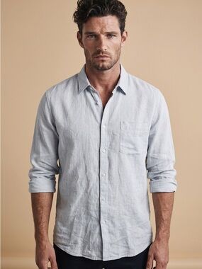 Vilebrequin Mens XL Light Blue Linen Long Sleeve Button Down Shirt W003054908